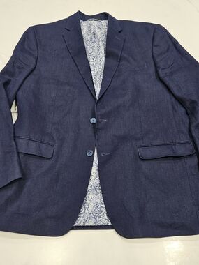 Linen Lauren Ralph Lauren Navy Blue Two-Button Sport Coat with Paisley Lining